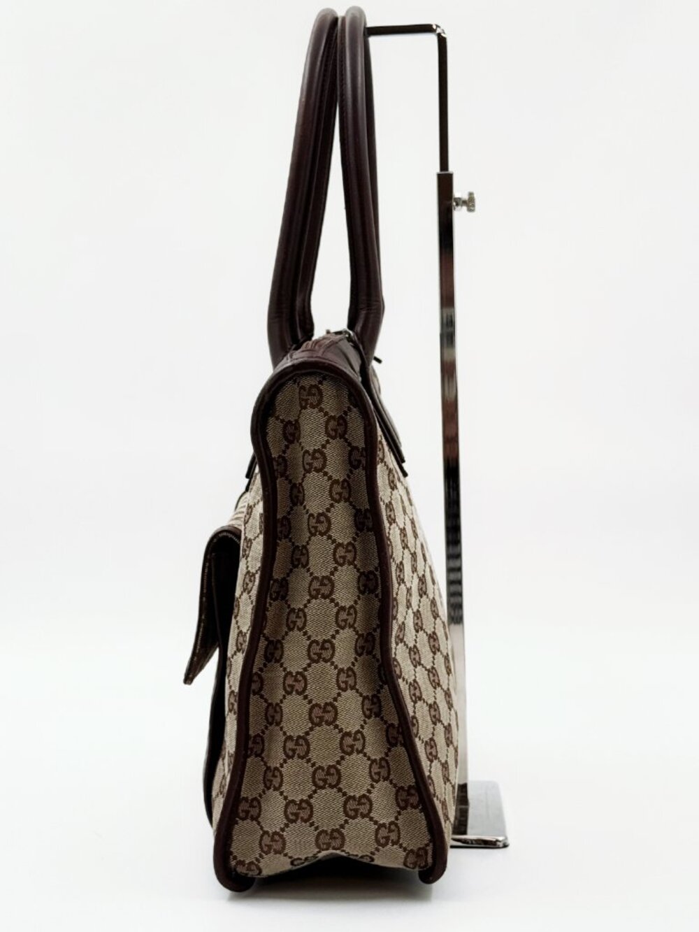 Vintage Gucci GG Monogram Canvas Leather Tote Shoulder Bag - Picture 5 of 12